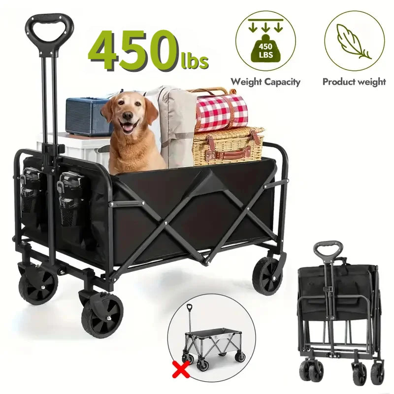 Nilight Portable Foldable Wagon, 220LB Heavy Duty Foldable Utility Garden Wagon With Terrain Car Storage Car Wheels, Side Pocket Vue