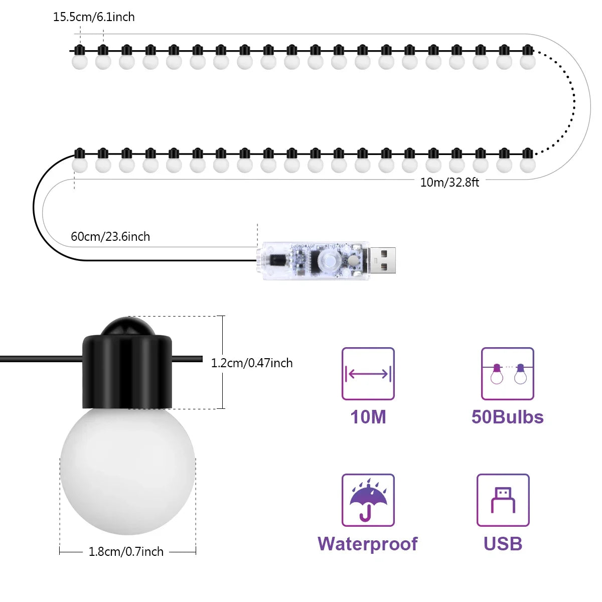 USB Bluetooth G18 LED String Light 10M 50 Bulbs Christmas Festoon Fairy Lights Room Outdoor Garden Camping Decor LED Garland Vue