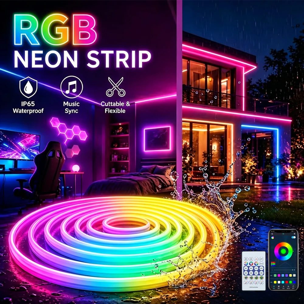 RGBIC Neon Strip Light Bluetooth Neon Led Strip Lights Smart 1M 2M 3M 5M Waterproof RGBIC Flex Ribbon Led Tape Music Sync Vue