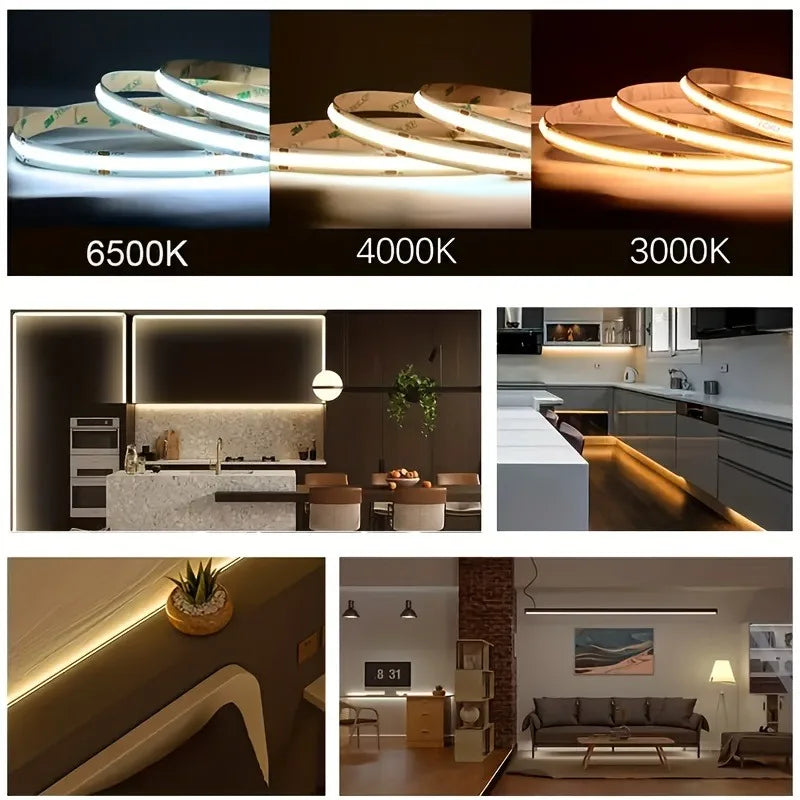 COB LED Lights Touch Dimmer Flexible Diode Tape COB Lights Strip 5V USB Powered for Cabinets TV Backlight Room Decor Vue