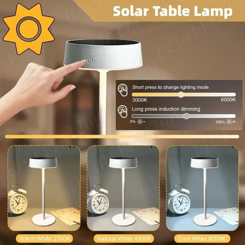 Waterproof Solar Table Lamp, Cordless Rechargeable LED Camping Light for Garden Patio Outdoor Decor Vue