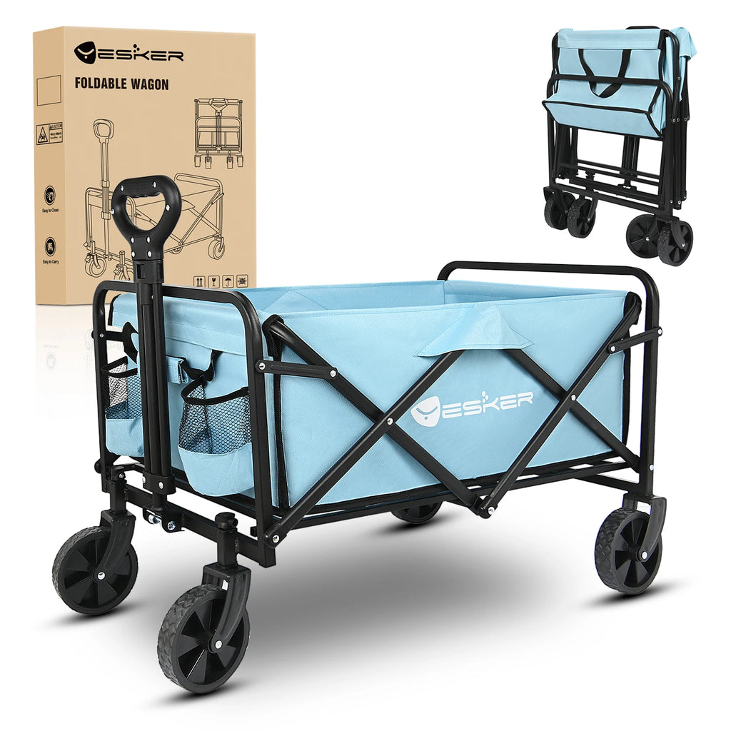 Nilight Portable Foldable Wagon, 220LB Heavy Duty Foldable Utility Garden Wagon With Terrain Car Storage Car Wheels, Side Pocket Vue