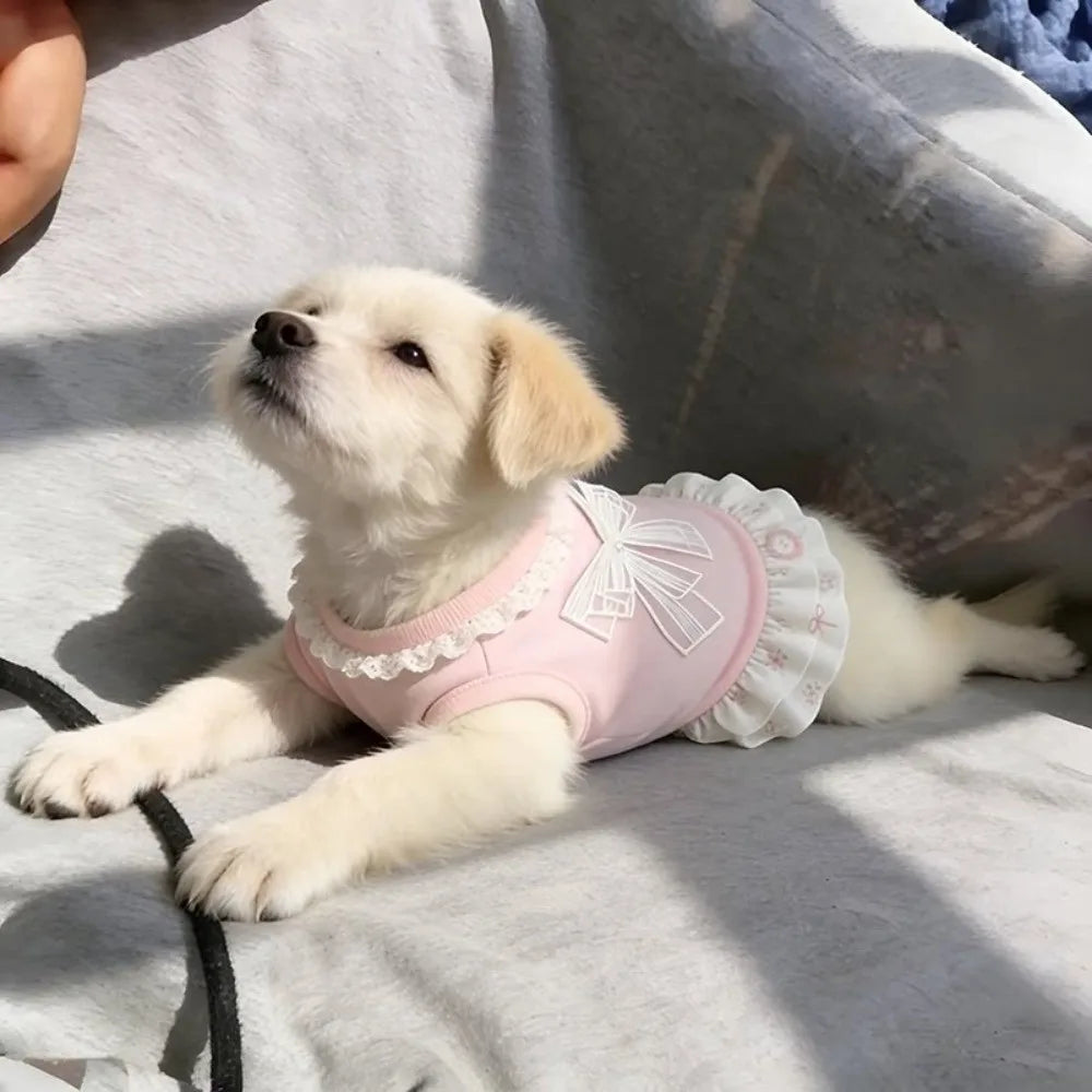 Thin Pet Princess Dress Lotus Leaf Edge Floral Pattern Dog Cooling Vest Comfortable Breathable Puppy Lace Skirt Casual Wear Vue