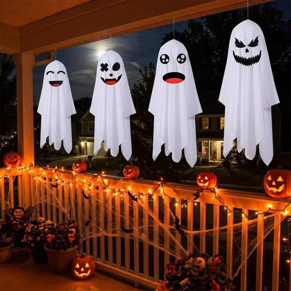 Scary Spooky Halloween Hanging Ghost Decor White Creative Flying Spooky Ghost Eerie Front Door Hanging Courtyard Decor Vue