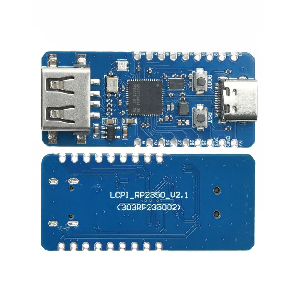 RP2350A MCU Board Type-C Powered USB-A Expansion W25Q16 Flash BOOT Reset Buttons Compact Half-hole Embedded Controller Module Vue
