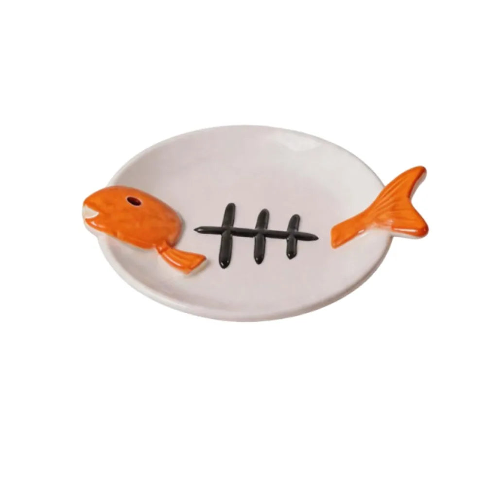 Cat Basin Ceramic Elevated Cat Bowl Fish Bones Anti-Vomiting Pet Food Water Bowl Anti Slip Cute Raised Pet Feeder Wet Dry Food Vue Orange