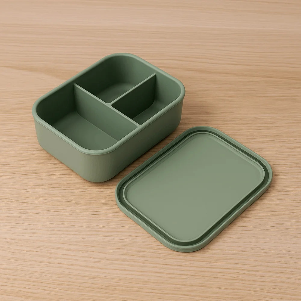 3 Compartments Silicone Lunch Box Rectangular Heat Resistant Food Container Microwavable Lunch Container School Vue