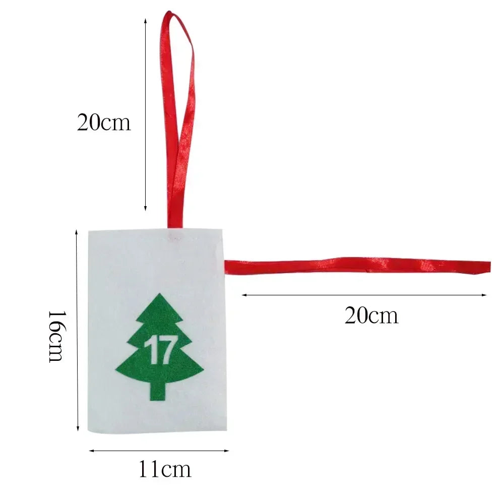 24PCS Festive Drawstring Pouch Christmas Party Favor Bag with Number Tags Felt Advent Calendar Countdown Decoration Vue