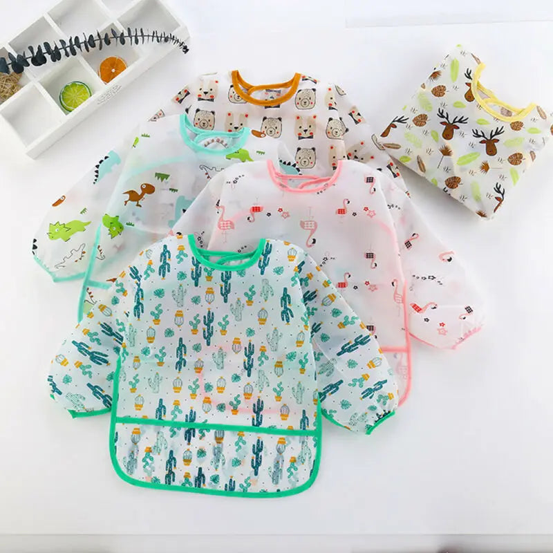 For Kids 0-6 Years New Baby Stuff Toddler Baby BibsCute Children Waterproof Long Sleeve Art Smock Feeding Bib Apron Vue