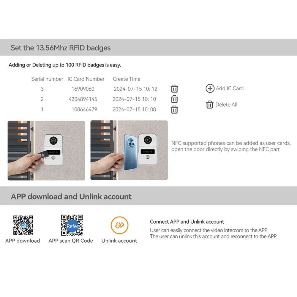 2 Wire 1080P 7/10 Inch WiFi Video Intercom Support Tuya APP Smart Home Video Door Phone RFID Access Control System for Apartmen Vue