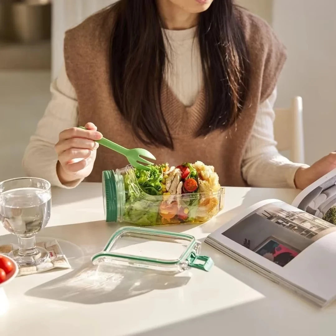 Leakproof Salad Box Portable Breakfast Fruit Storage Box Plastic Salad Container with Side-opening Cover For Picnic Home Office Vue