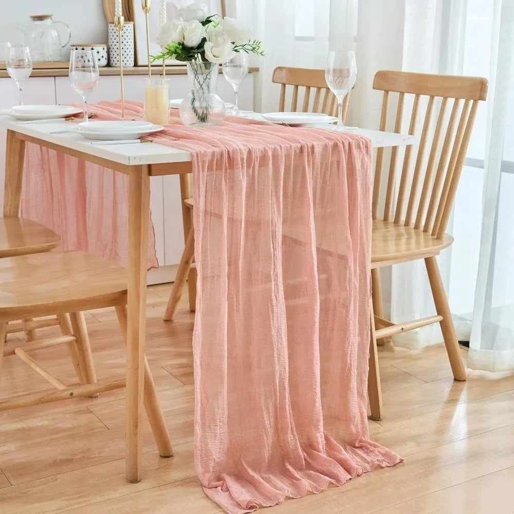 Bohemian Vintage Table Runners Pleated Fabric 300cm Cheesecloth Table Setting Rustic Country Boho Wedding Decoration Home Vue