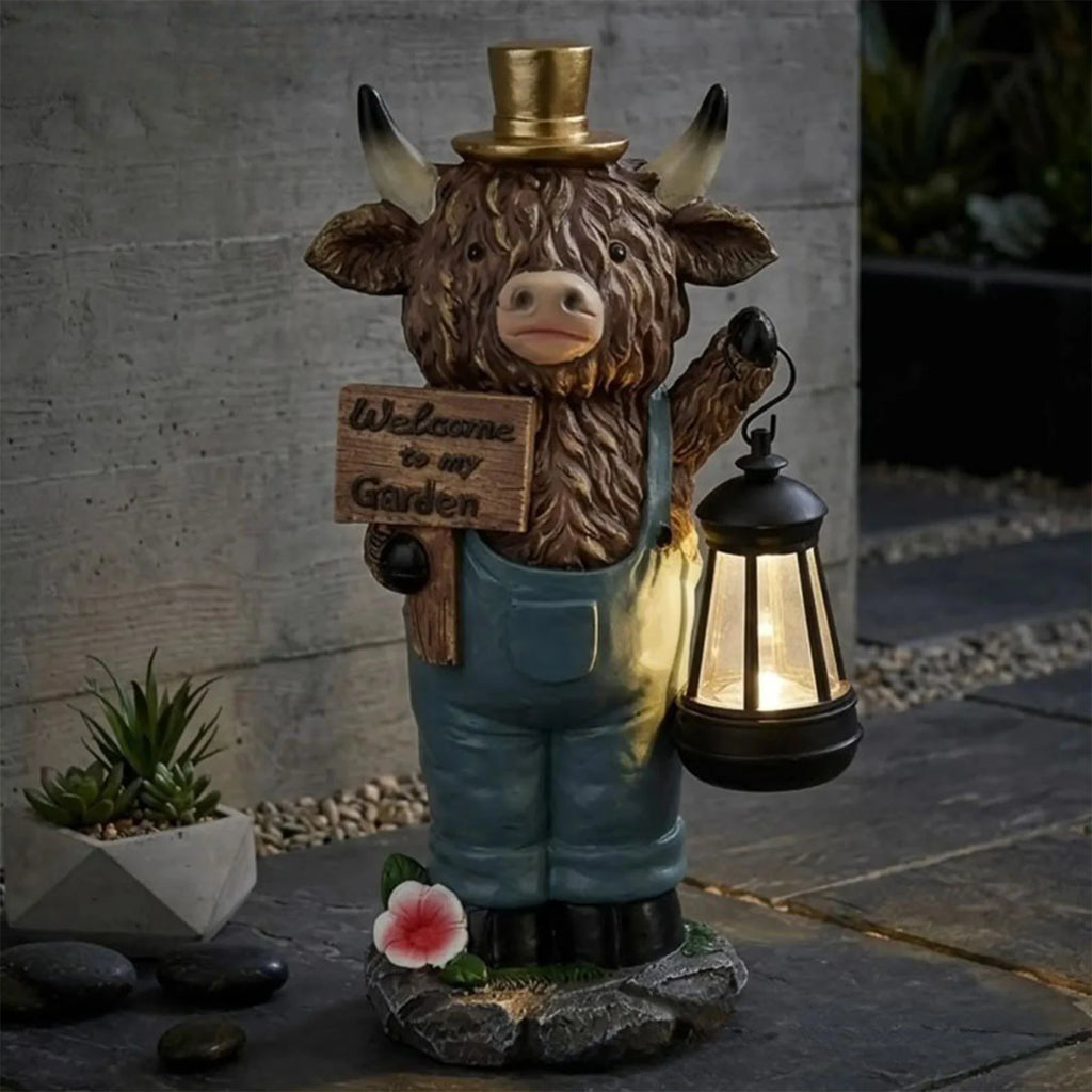 Highland Yak Garden Lantern Statue | Resin Welcome Sign Figurine Garden Statue Figurine Vue