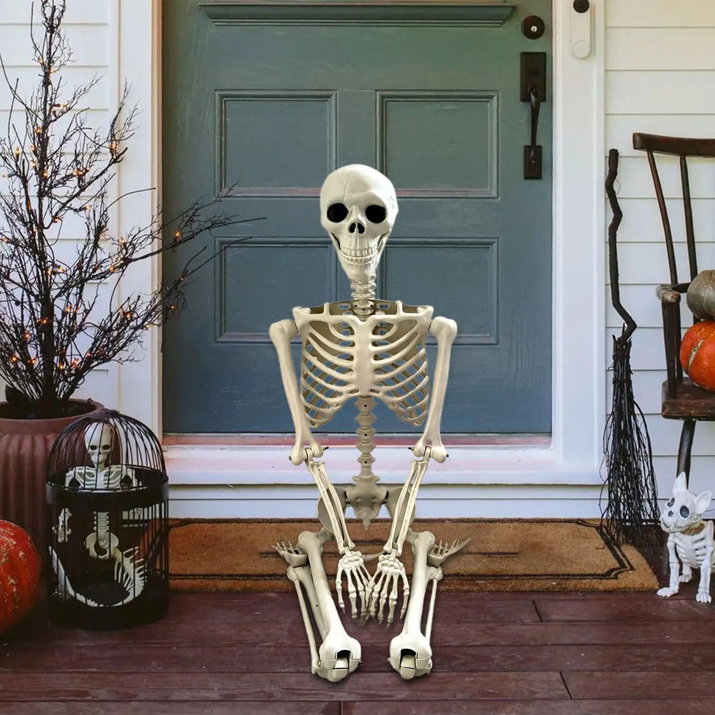 Halloween Realistic Body Bones with Posable Joints Simulation Skull Ornament Haunted House Horror Props Garden Decor Decorative Vue