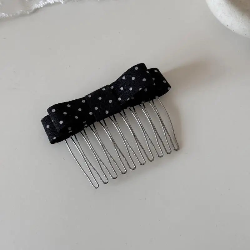 1 Pcs Polka Dot Bow Hair Combs Adorable Non Slip Metal Teeth For Daily Wear Parties Weddings Hair Styling Vue D