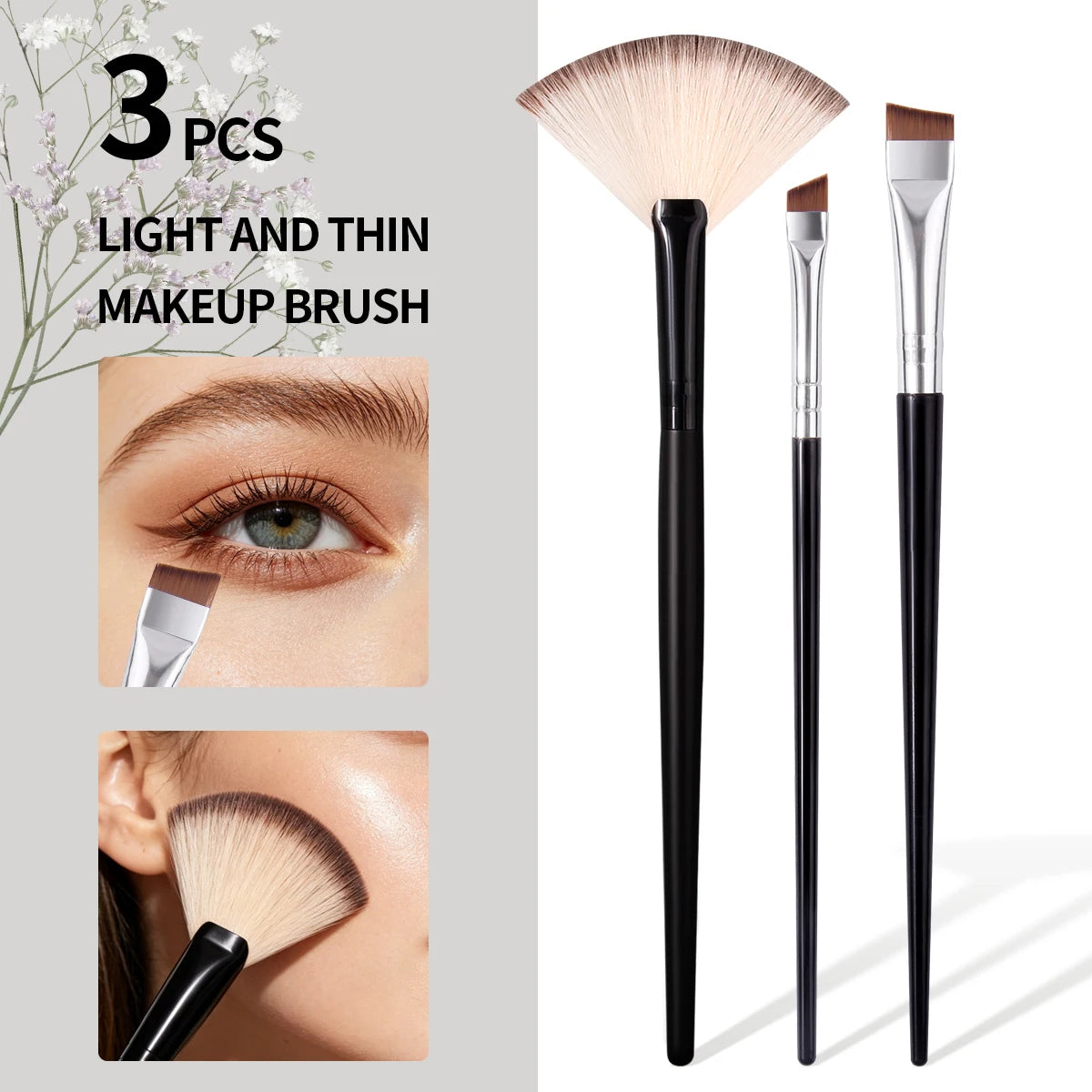 3Pcs Makeup Brushes Soft Fluffy Makeup Tools Cosmetic Highlighter Eyebrow Eyeliner Blending Beauty Make Up Brush Vue black