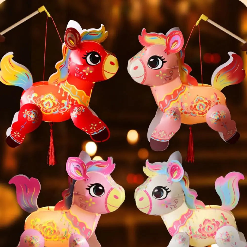 PVC Handheld Lantern Cartoon Chinese Style Blessing Lantern Traditional Pony Zodiac Horse Lantern Festival Party Vue