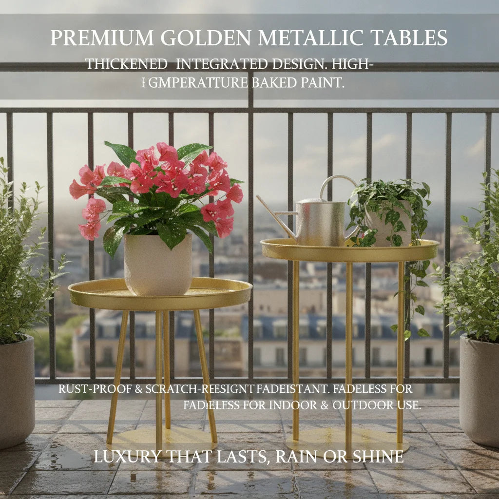 4-Piece Gold Metal Plant Stand Set | Indoor & Outdoor | 2 Sizes Metal Plant Stand Set Vue