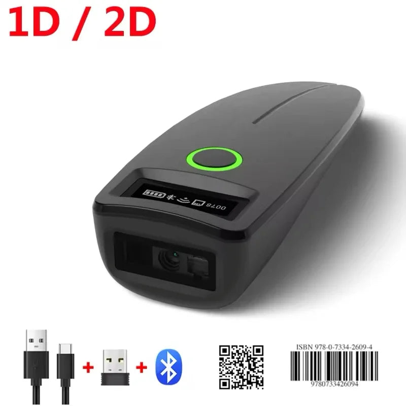 Mini Barcode Scanners USB Wired/Bluetooth/ 2.4G Wireless 1D 2D Scanner QR PDF417 EAN13 Data Matrix Bar Code Reader Vue black
