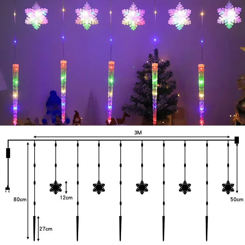 LED Christmas Icicle Snowflake Curtain Lights Indoor & Outdoor, USB Supply + Remote Control, 8 Light Modes, Easy Plug-and-Play Vue Corful 1PC