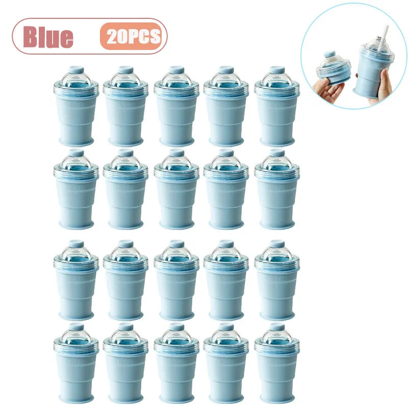 Portable Foldable Ice Ball Cup with Straw Food Grade Silicone Ice Mold for Whiskey Cocktails Reusable Summer Travel Water Bottle Vue As Shown Blue-20PCS