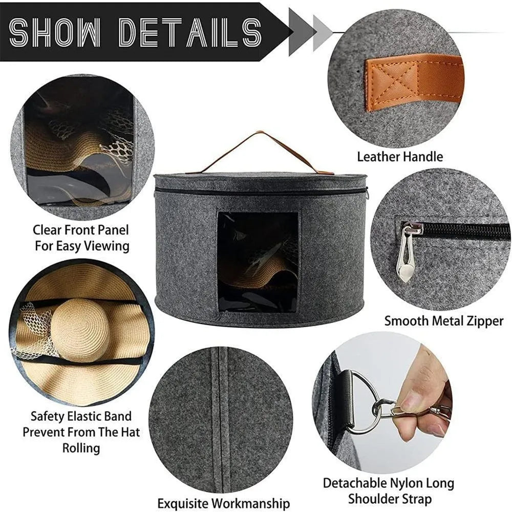 Felt Hat Storage Bucket,Portable Pressure and Dirty Travel Storage Bag,Perspective Clothing Toy Storage Bag Hat Storage Box Vue