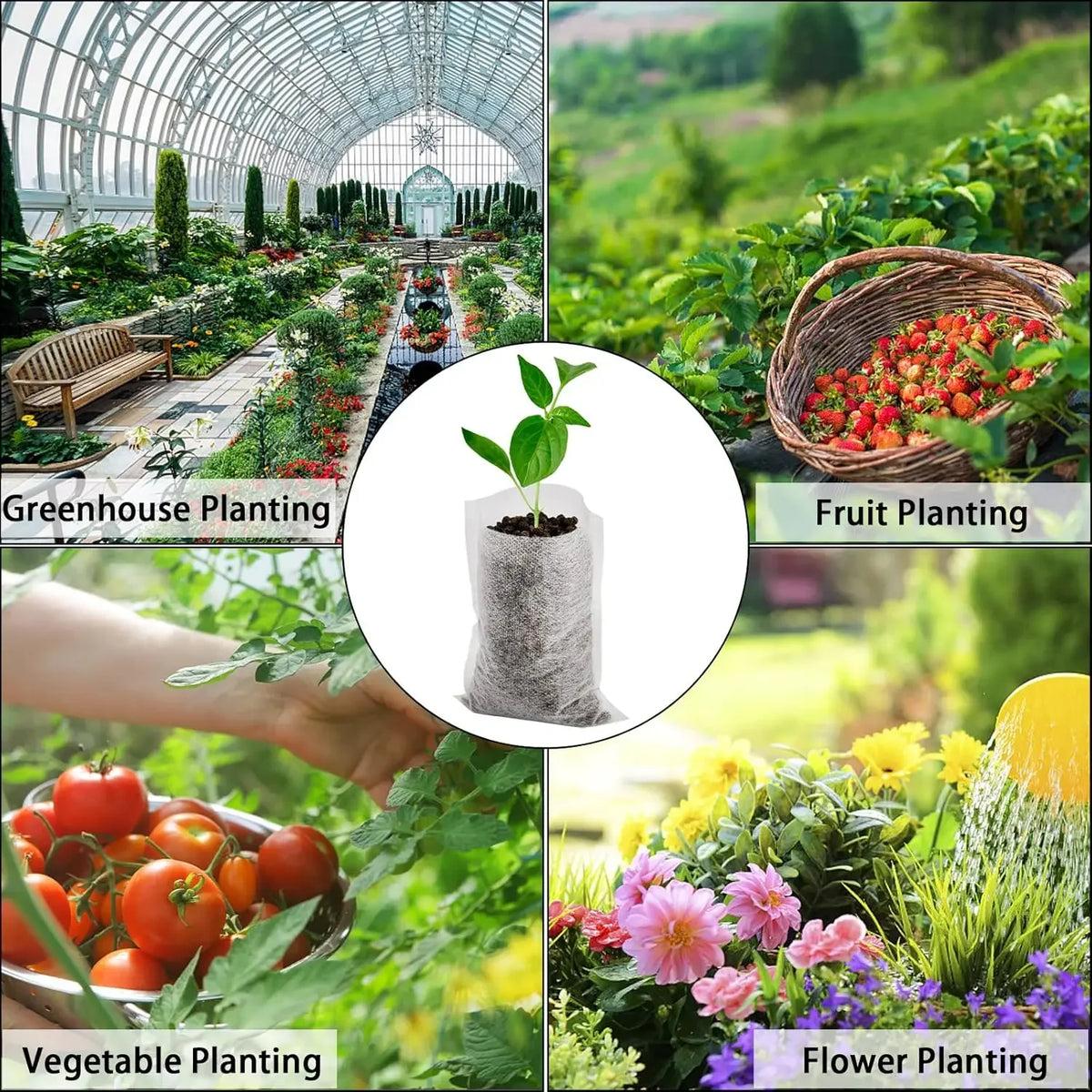 100-1000PCS Eco Friendly Seedling Bags Degradable Flat Mouth Planting Grow Bags for Vegetable Flower Tree Home Garden Nursery Vue