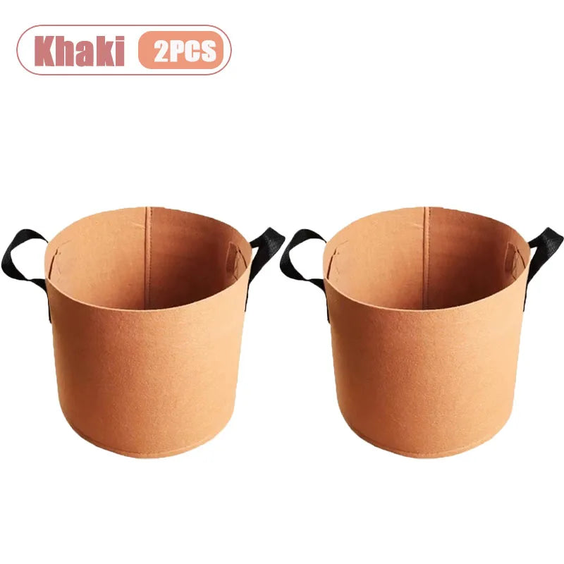 1-4PCS Felt Grow Bag Thickened Nonwoven Plant Pot for Bonsai Garden Balcony Vegetable Flower Aeration Container Vue Khaki-2PCS 12Gallon