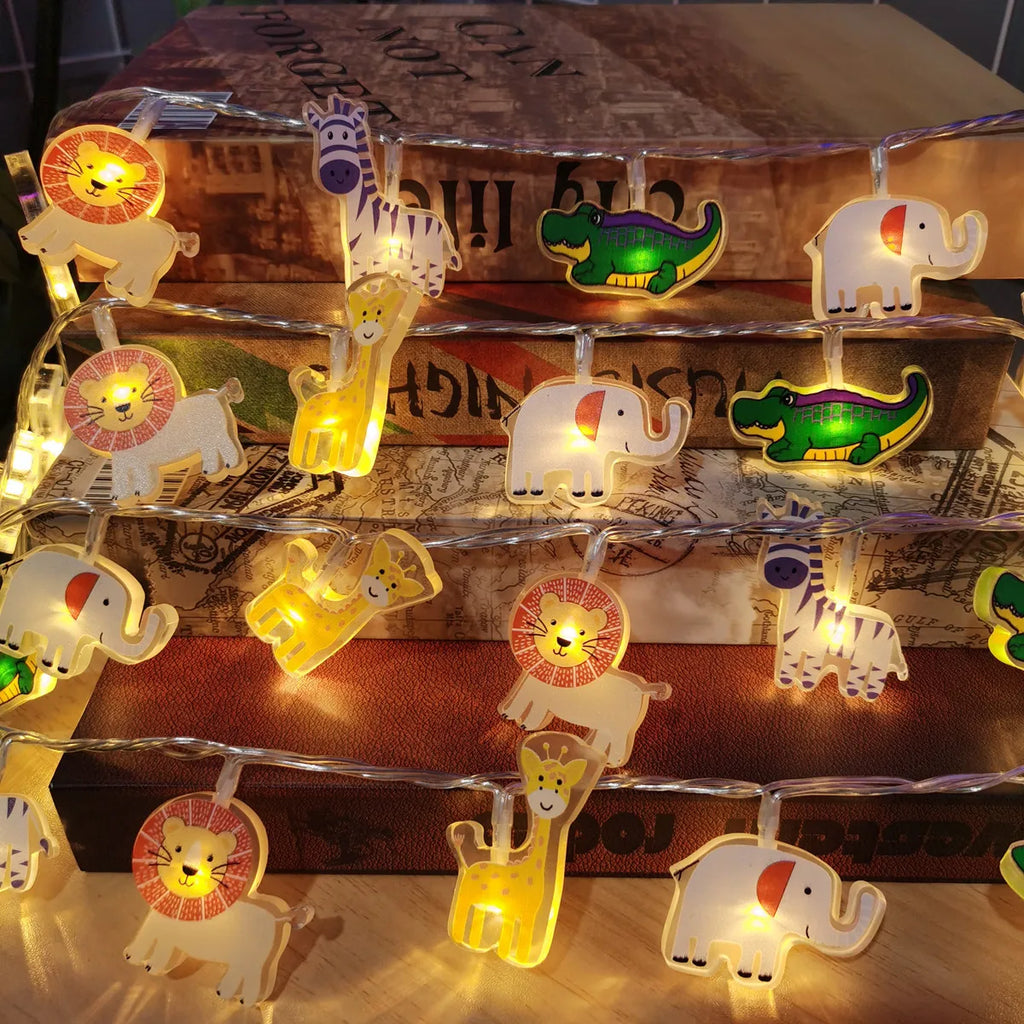 Jungle Safari Animal LED String Lights, Lion Giraffe Elephant Zebra Crocodile Fairy Lights for Kids Bedroom Party Dec Vue