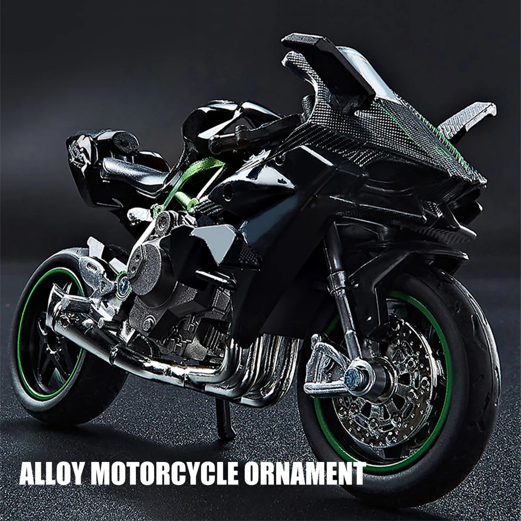 Motorcycle DieCast Model 1:18 Toy Car, Collectible Model With Ornament Base Rotating Rubber Tires Kids Gifts Vue