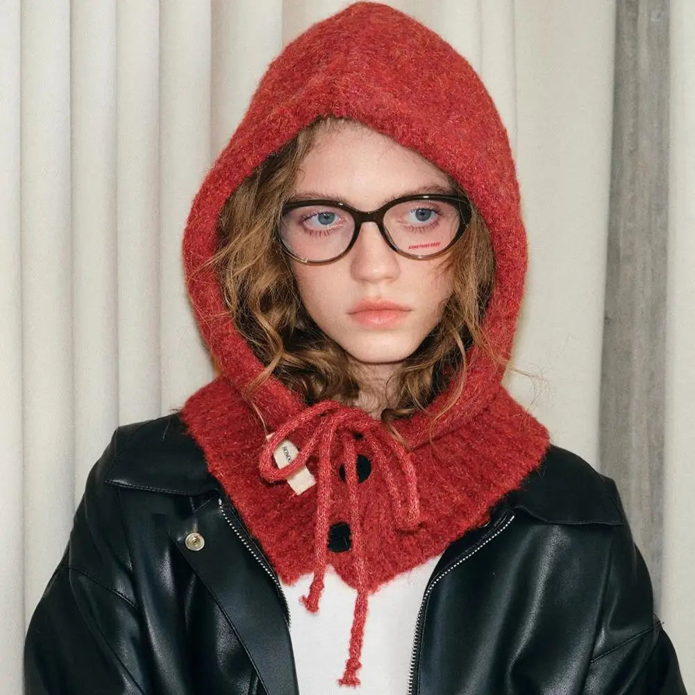 Rosepink Soft Woolen Head Ears Neck Knitted Hat Winter Fashion Hat Scarf One-piece Women Warm Protection Earmuff Hood Bib Cover Vue