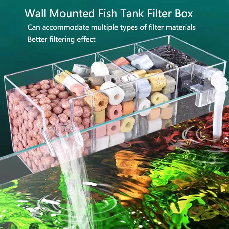4 in 1 Acrylic Fish Tank External Filter Box Filter Dry and Wet Separation Small Silent External Suspend Aquarium Drip Overflow Vue