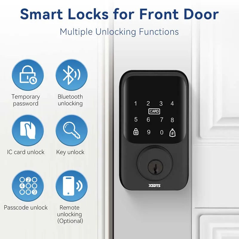 XSDTS Security Digital Door Lock Tuya APP Bluetooth Smart Door Lock with Handle & Keypad for Hotel Office Home Vue