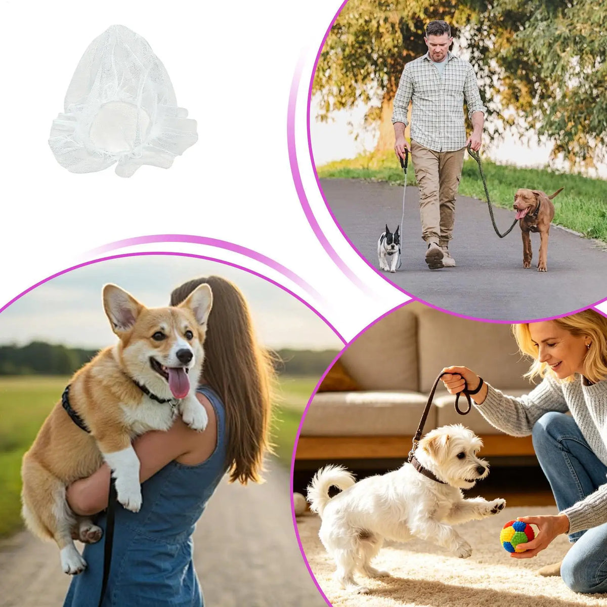 26x20cm Breathable Dog Anti Eating Mouth Cover Soft Mesh Head Protector for Small Medium Dog Kitten Outdoor Home Adjustable Vue