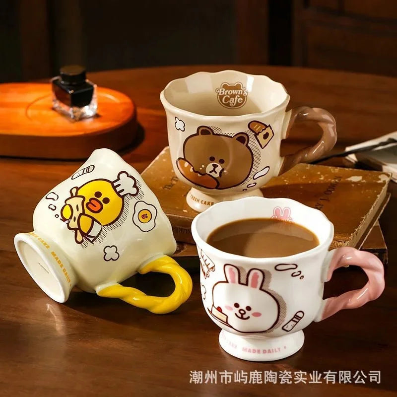 Cute Brown Bear Mugs Ceramic Braid Design Cony Rabbit Coffee Cute high-value water cup Mug Cup Birthday Gift for Lover Friends Vue