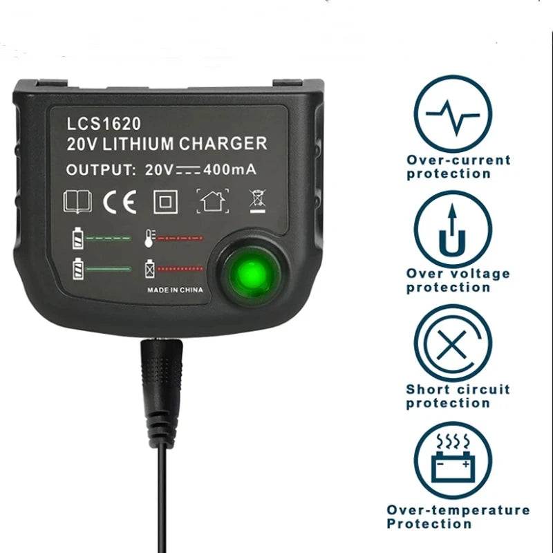 LCS1620 Lithium Battery Charger for BLACK & DECKER Rechargable Battery Charger 20V for LBXR20 LB20 LBX20 LBX4020 LB2X4020 Part Vue