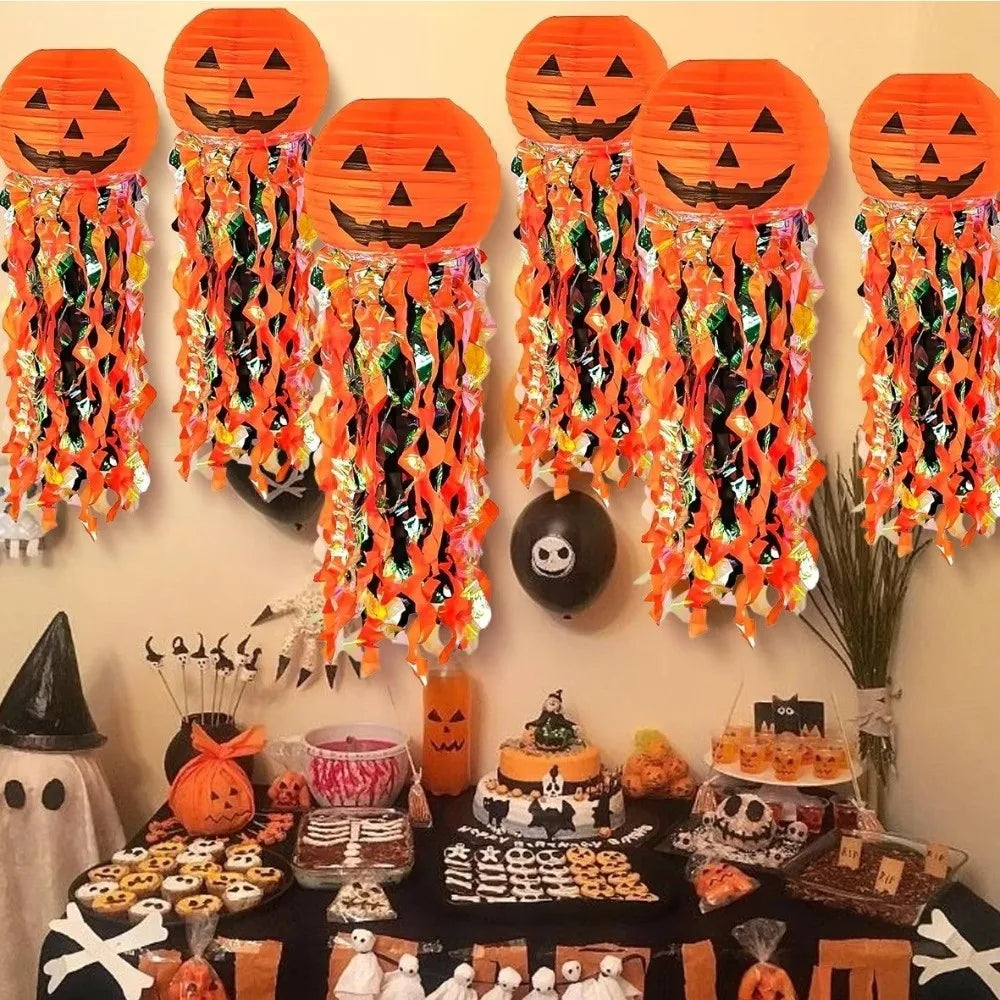 Vintage Design Pumpkin Paper Lanterns Cartoon Style Lightweight Material Skull Paper Lantern Delicate Design Easy Installation Vue