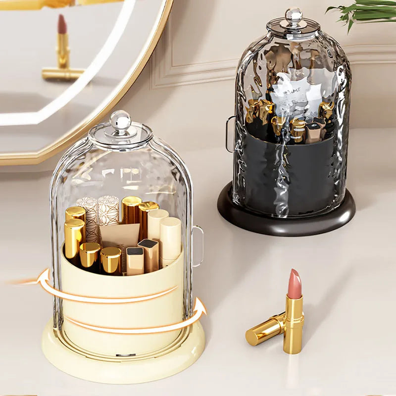 Makeup Brush Holder with Slide Lid 360 Rotating Clear Dustproof Skincare Cosmetic Tools Storage Organizer Box with Brush Slots Vue