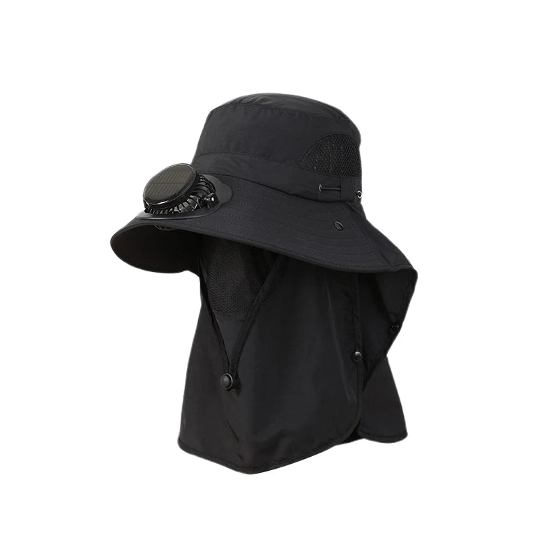Solar Powered Fan Hat for Men Wide Brim UV Protection Hat for Outdoor Activities Hiking Fishing Camping Vue