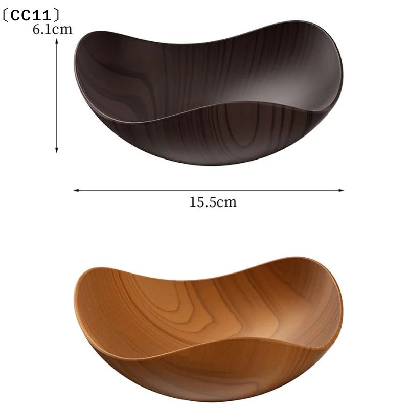 4 Wood Grain Plastic Bowl Multifunctional Salad Fruit Candy Container