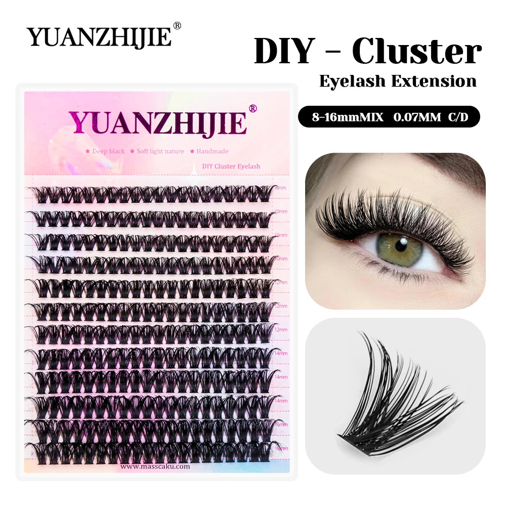 New Arrival YUANZHIJIE 0.07mm Thickness Fluffy False Silk Eyelash 3D Effect Handmade DIY Clusters Lashes in Stock Vue