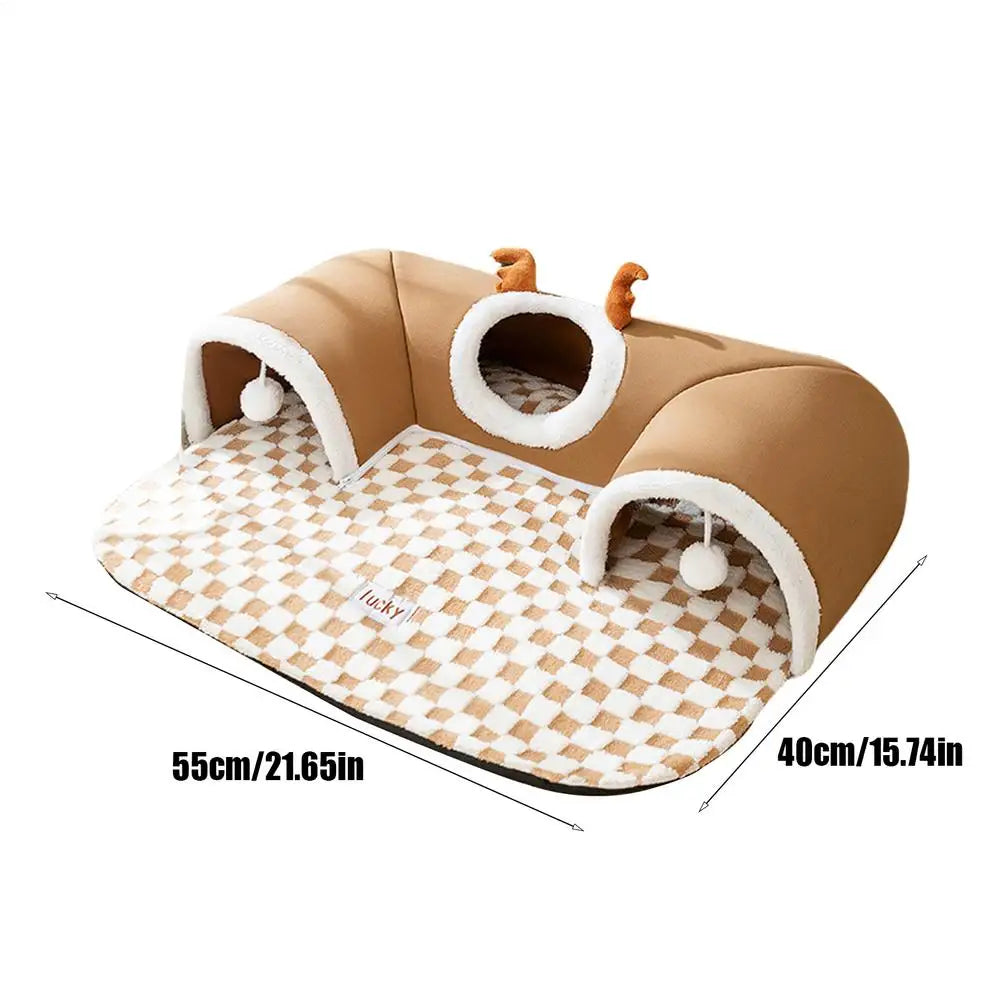 Winter Indoor Warm Plush Cat Bed Tunnel Warm Shelter Tent House Toys for Dog Play and Sleep Integrated Hide and Seek Pet Nest Vue A