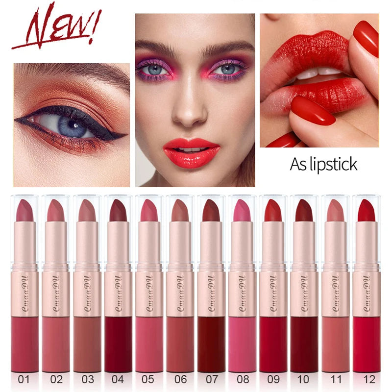 12 Colors 2-in-1 Silky Velvet Matte Lip Gloss Lipstick Cosmetics Long Lasting Waterproof and Sweat Proof Nude Pink Lips Makeup Vue