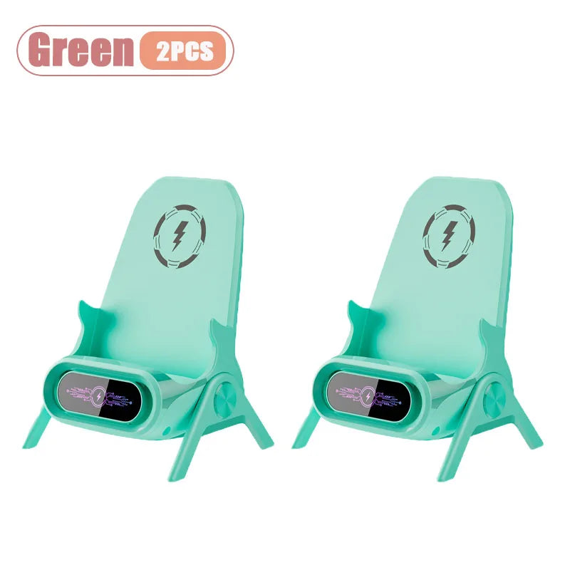 1-4pcs Wireless Charging Stand with Speaker for Desk Horizontal Vertical Auto Sensing Fast Charger for All Phones Vue Green-2PCS