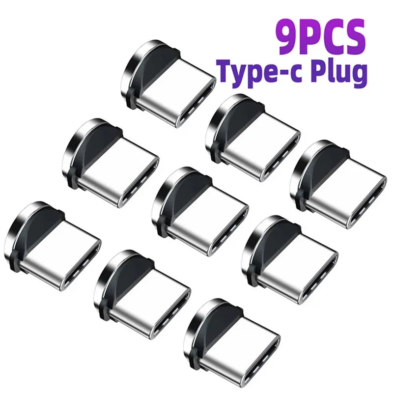 9pcs Converter Charging Cable Adapter For Mobile Phone 360 Degree Rotation Magnetic Tips Replacement Parts Easy Operate Durable Vue 9PCs Type-C