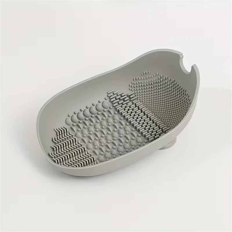 Silicone Makeup Brush Cleaning Bowl with Suction Cup Base & Non-Slip Grip Powder Puff Cleaning Bowl Cosmetic Tool Cleaning Tools Vue Gray