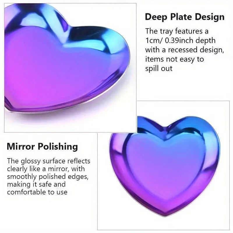 1Pc Metal Storage Tray Gold Gradient Jewelry Rhinestone Nail Art Tips Plate Heart Display Manicure Salon Tools Vue