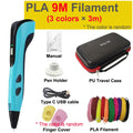 New 3D Printing Pen 3D Pen for Children 1.75mm PLA Filament DIY Drawing Birthday Christmas Gifts for Kids with Travel Case Vue Blue-9mPLA USB no adaper