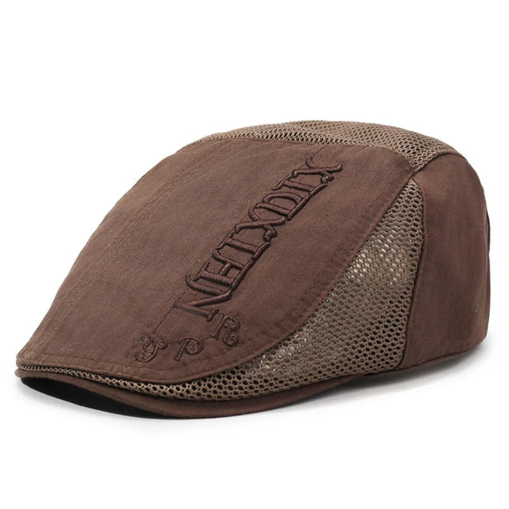 Letter Embroidered Mesh Back Flat Cap Adjustable Sun Protection