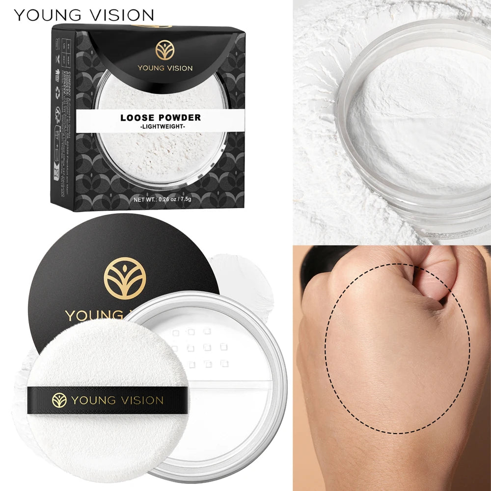 YOUNG VISION Setting Powder Loose Powder Non stick Powder, Breathable, Delicate, Matte Honey Powder with Puff Vue